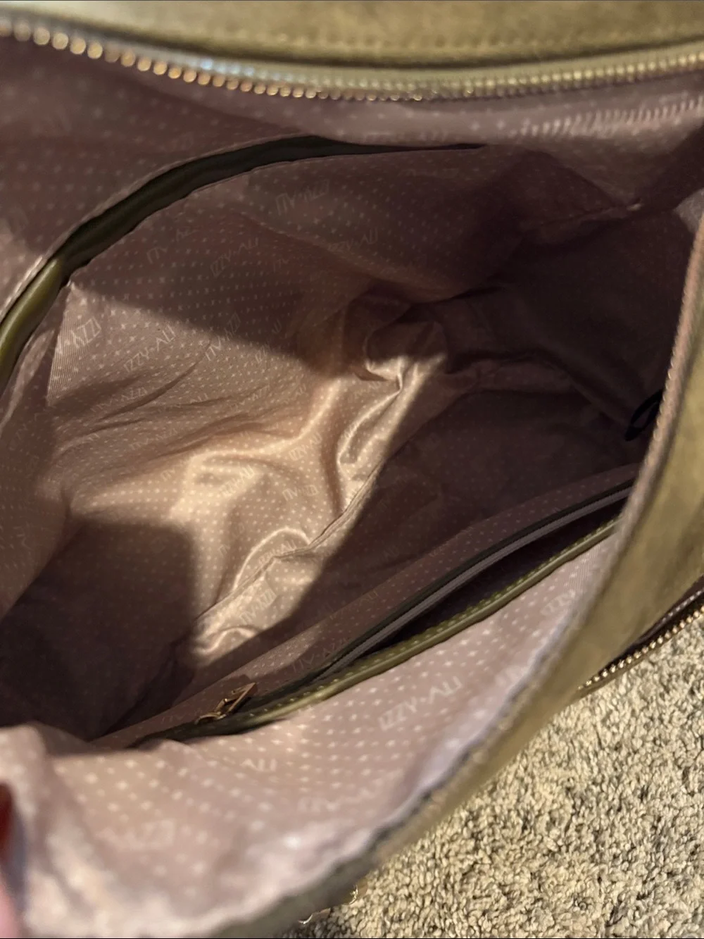 Olive Faux Suede Hobo Shoulder Bag with Adjustable Strap